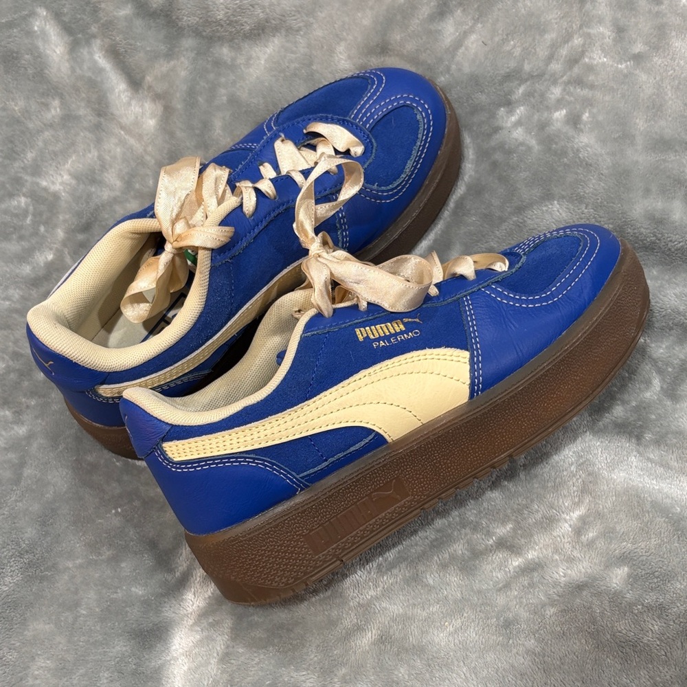 PUMA Palermo Royal Blue & Cream Platform Sneakers